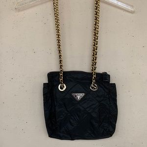 PRADA BLACK QUILTED NYLON CHAIN PURSE